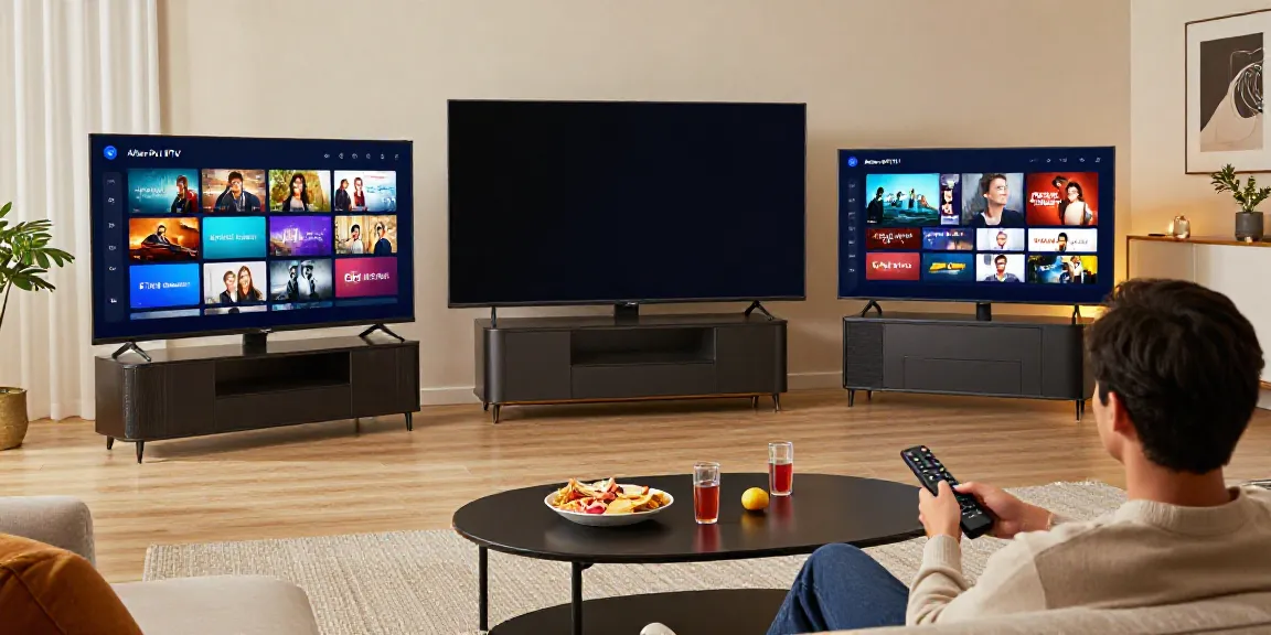 Configuration moderne de télévision avec atlas pro iptv affichant des chaînes en direct.